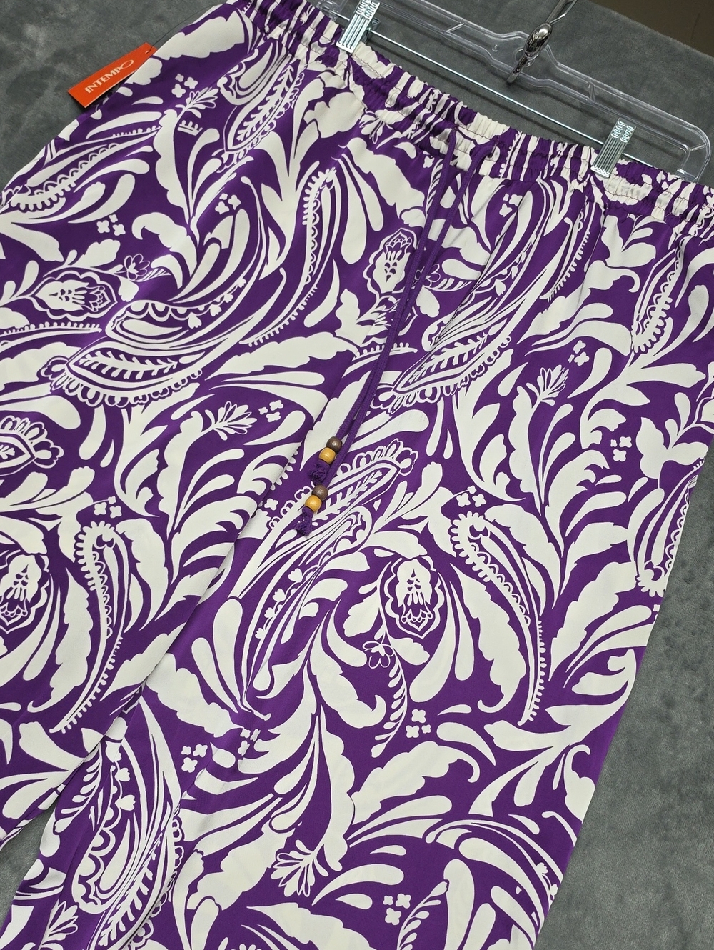 Women’s Wide Leg Drawstring Pants — Purple & White Paisley Sz XXL